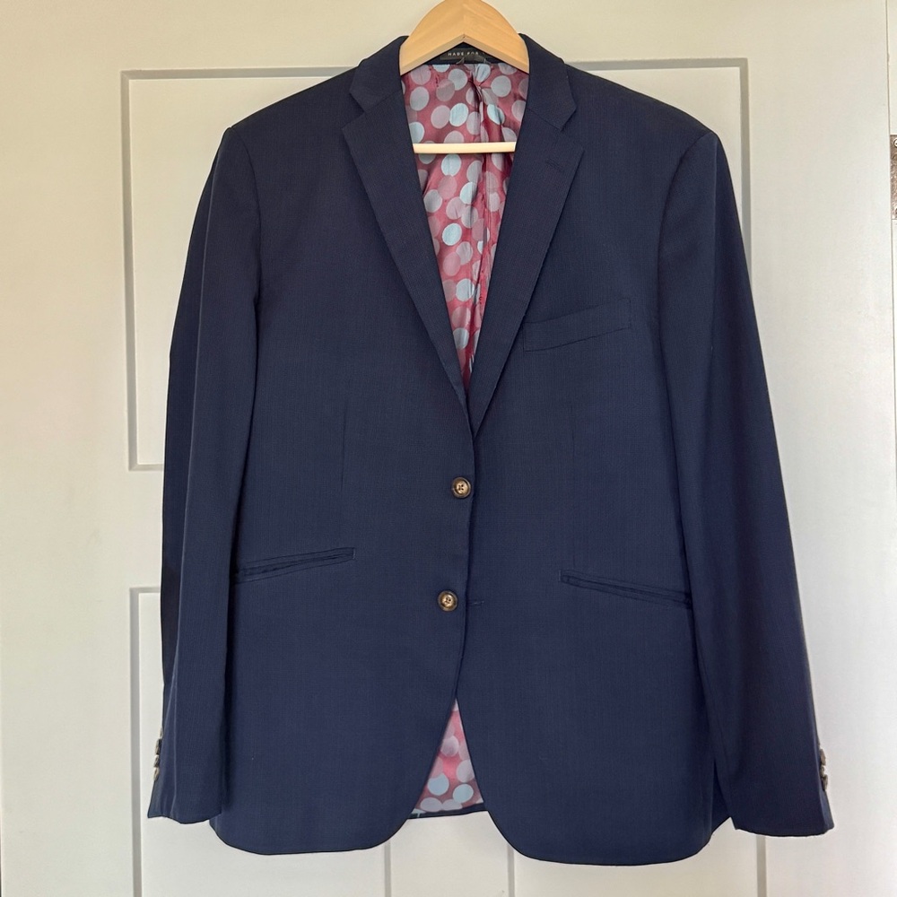$429 INDOCHINO Mens Blazer Sport Coat Two Button Jacket 42R Navy Blue Wool Suits